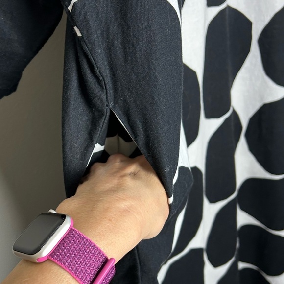 Marimekko x Uniqlo Dress XS Black White Bold Print Linen Cotton Kaftan Pockets - Picture 5 of 8